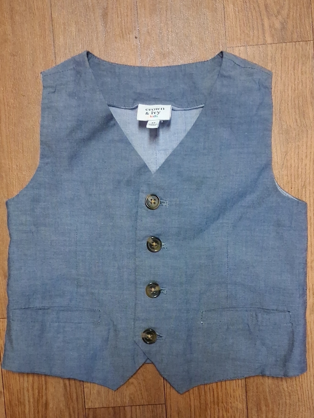 crown & ivy Toddler’s Light Blue Denim Chambray Button-Front Vest